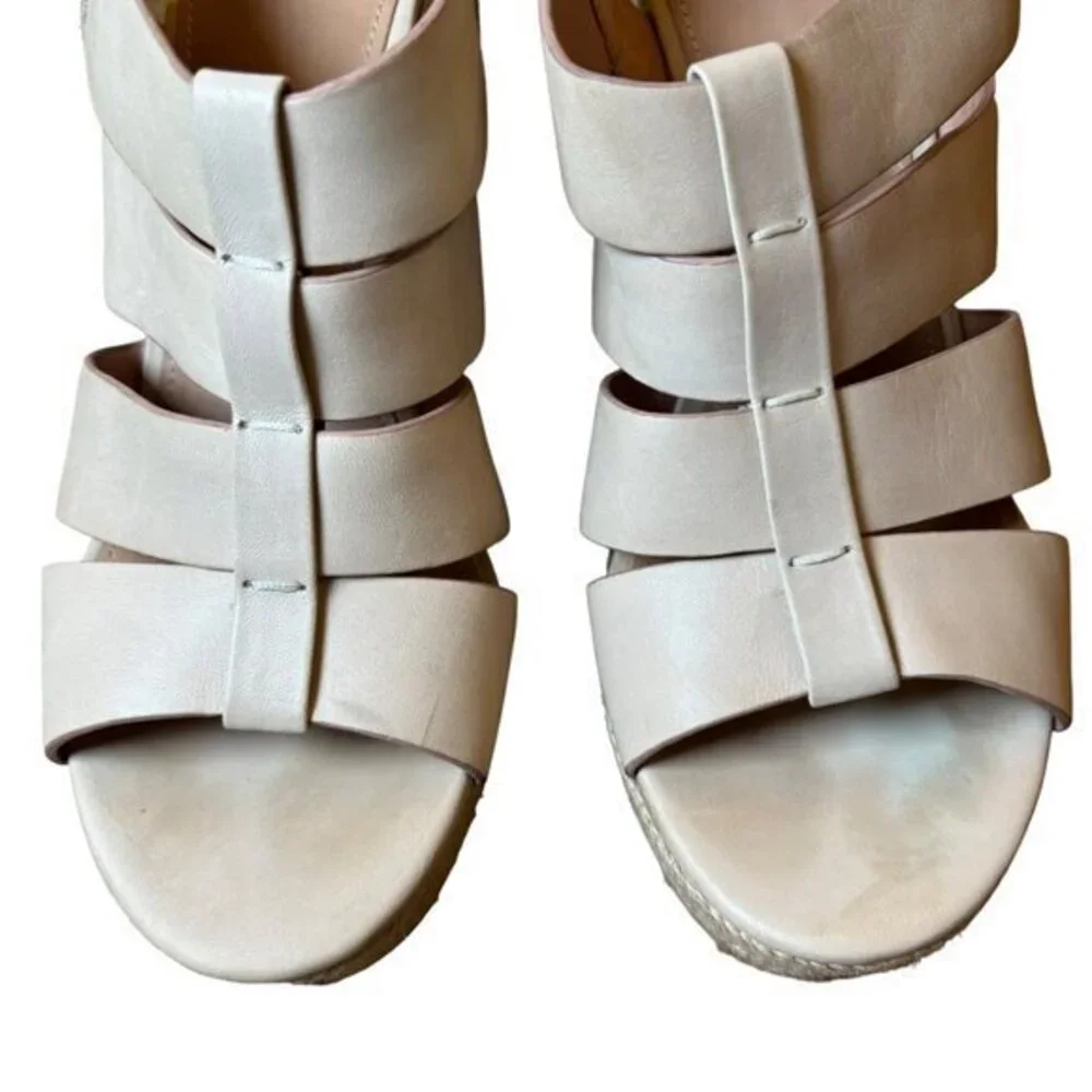 Saks Fifth Avenue Leather Cream‎ Platform Shoes Espadrille Sandals Strappy 10
